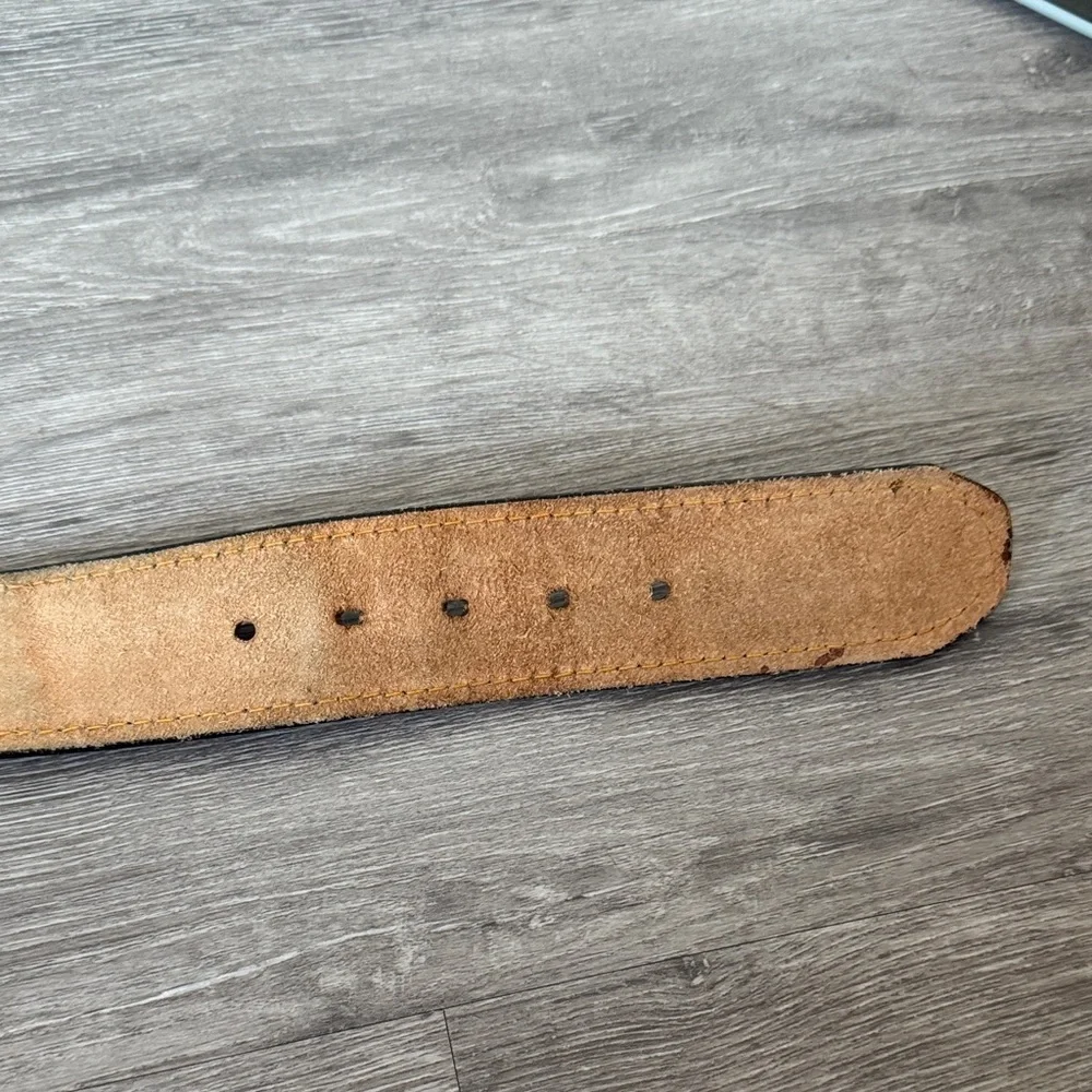 Western Brown Leather Belt with Denim Woven Panel Accents